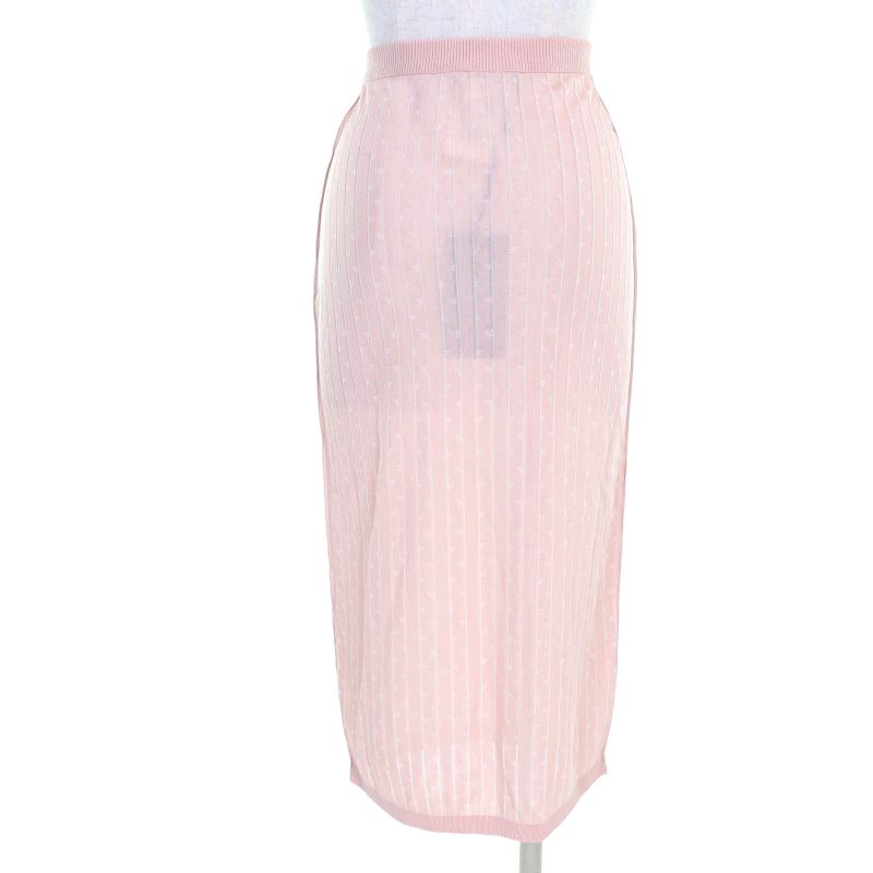 Fendi 2023 Fzq689 Logo-striped Knit Long Skirt Pink 40 Genuine