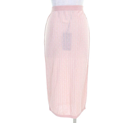 Fendi 2023 Fzq689 Logo-striped Knit Long Skirt Pink 40 Genuine