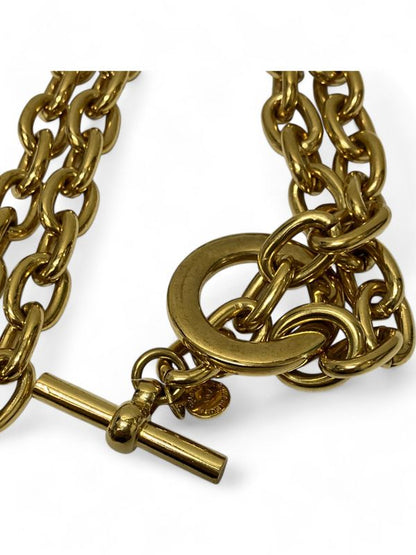 Celine Vintage Macadam Plate Chain Necklace Unisex Gold -