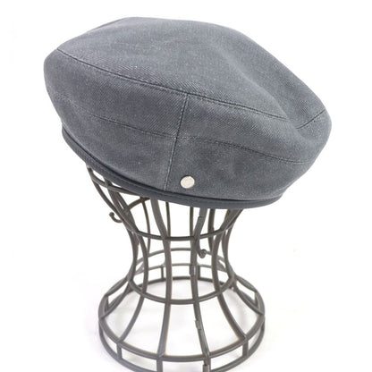 Hermes Saint Honore Serier Button Silk Blend Lining H Logo Leather Piping Beret