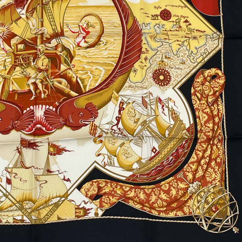 Hermes Scarf Carre 90 Pau-dela Des Cinq Mers Five Seas Beyond Silk Black