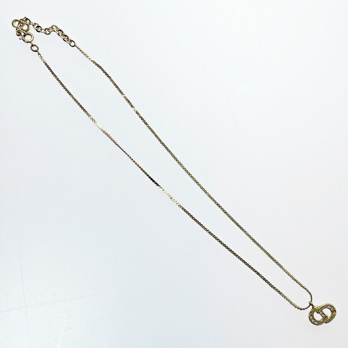 Christian Dior CD Logo Necklace Gold Rhinestone GP Women's Accessories