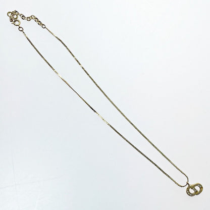 Christian Dior CD Logo Necklace Gold Rhinestone GP Women's Accessories