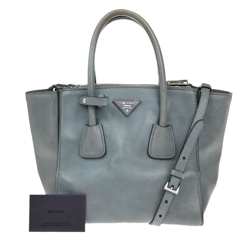 Prada Hand Shoulder Bag 2way Gray Leather 88ka908