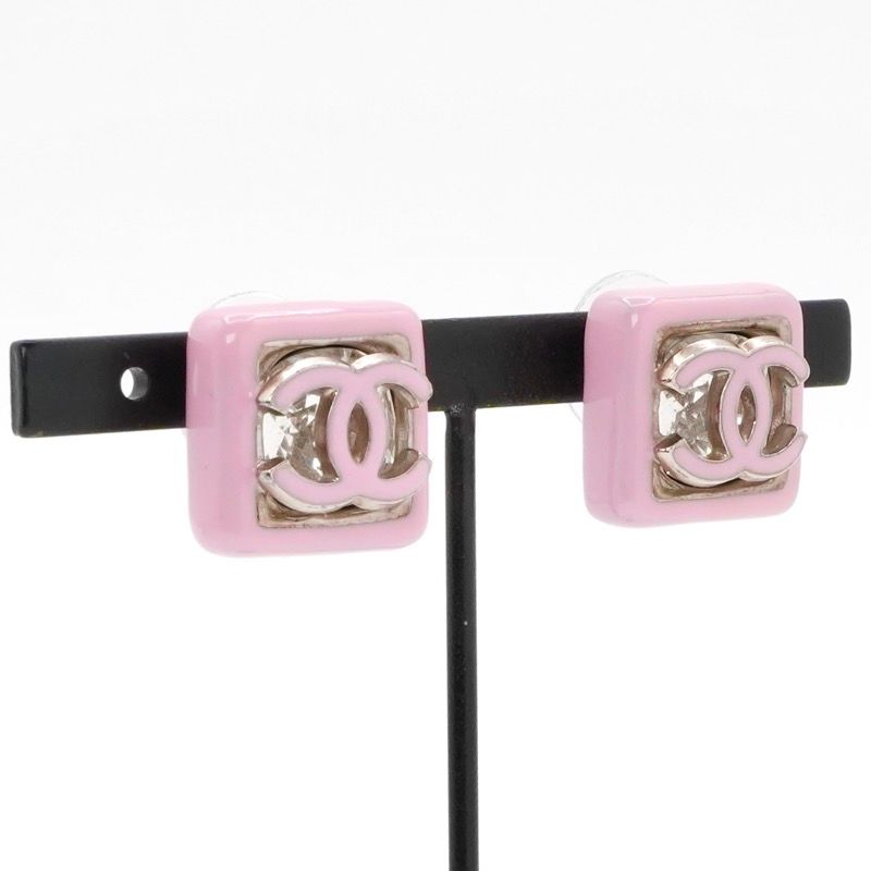 Chanel Earrings Earring Silver Pink Coco Mark Square