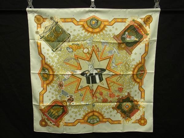 Hermes LA Magie [magic] Carré 90 Silk Scarf Shawl Stole Ivory Tone And