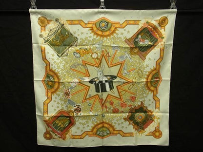 Hermes LA Magie [magic] Carré 90 Silk Scarf Shawl Stole Ivory Tone And