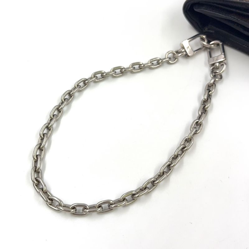 Louis Vuitton Portefeuille Compact Chain Leather X PVC Brown Wallet Silver