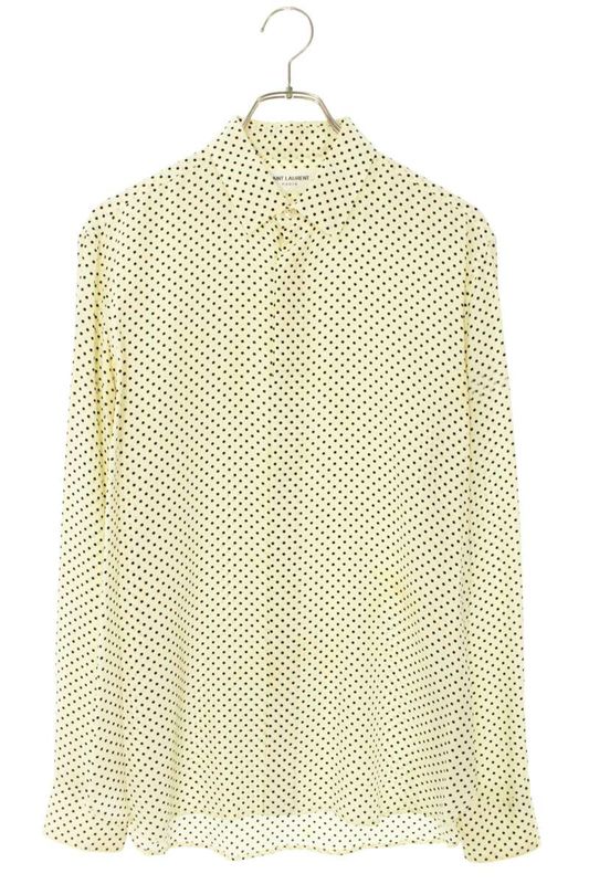 Saint Laurent Paris 646850 Y1h53 Polka Dot Silk Eve Collar Long Sleeve Shirt