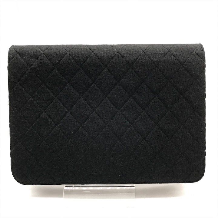 Chanel CC Logo Cotton Jersey Quilted Chain Shoulder Bag Black