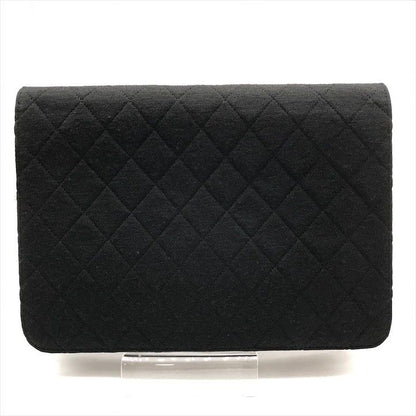 Chanel CC Logo Cotton Jersey Quilted Chain Shoulder Bag Black