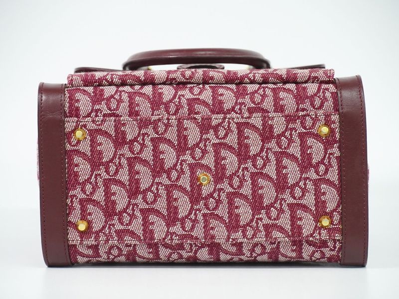 Authentic Christian DIOR Trotter Handbag Canvas Leather Bordeaux Trotter Bag