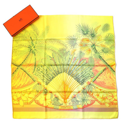 Hermes Rectangle Aloha Silk Jeanne Vif/green/orange Shawl Scarf With Box Made