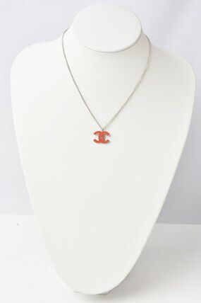 Chanel Necklace Pendant Chanel Coco Mark CC Coral Orange Silver
