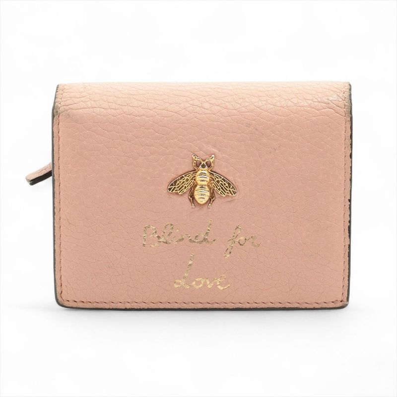 Gucci Animalier Bee Blind For Love Leather Compact Wallet 460185 Pink Made In