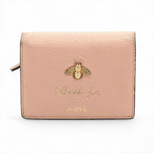 Gucci Animalier Bee Blind For Love Leather Compact Wallet 460185 Pink Made In