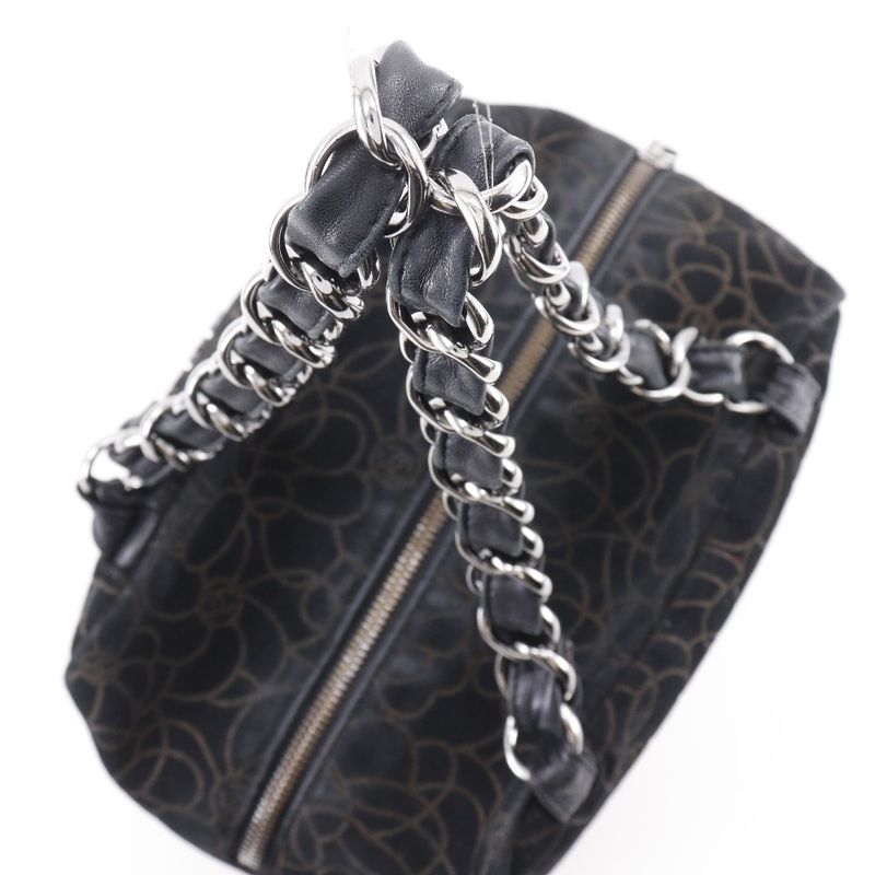 Chanel Camellia Chain Shoulder Suede Black Women's Tote Bag