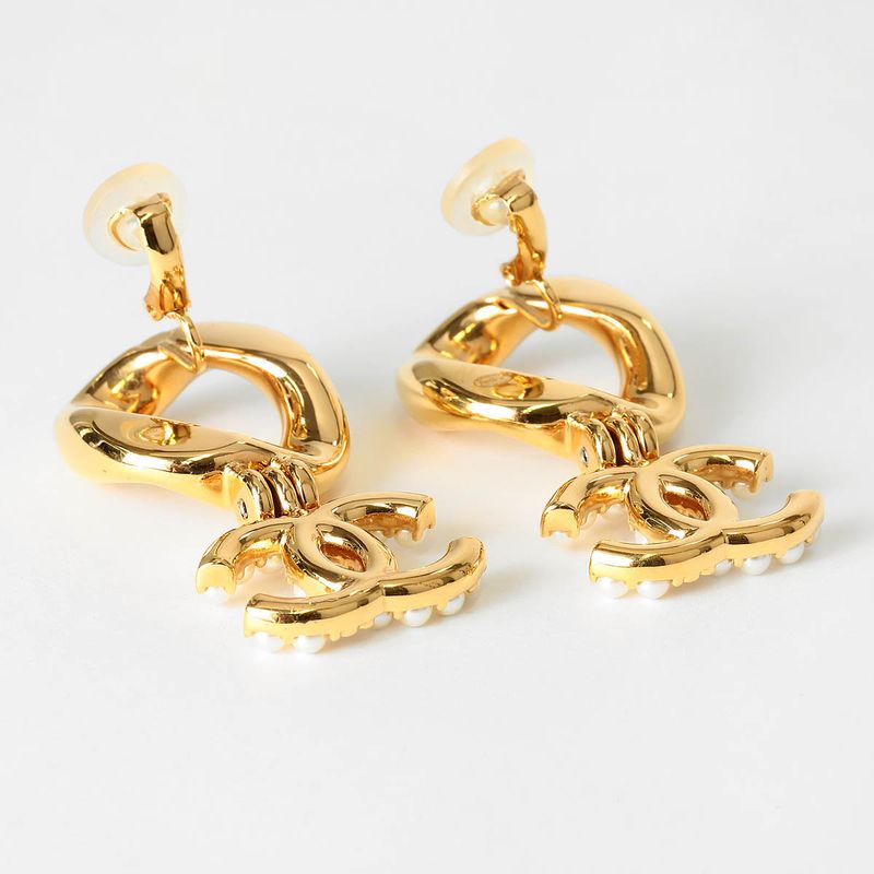Chanel Earrings Faux Pearl Earrings Gold