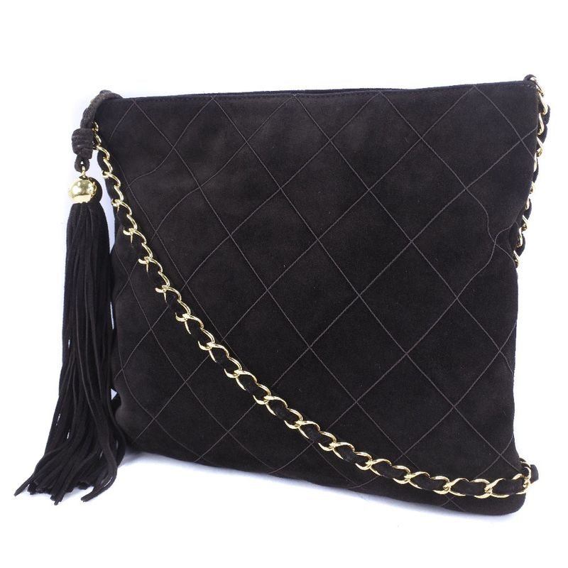 Chanel Chain Shoulder Fringe Suede Brown Women Shoulder Bag