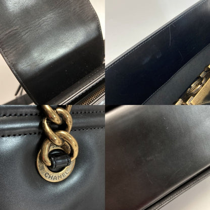 Chanel Boy Chanel Chain Tote Bag Black Leather Coco Mark One Shoulder