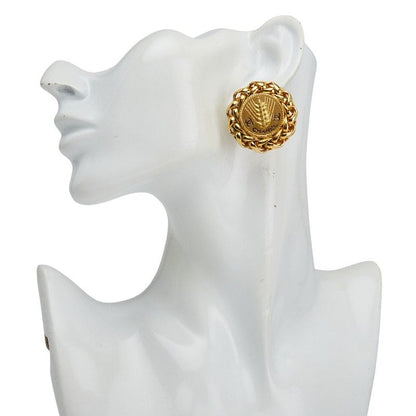 Chanel Coco Mark Round Barley Ear Of Rice Motif Gold Plated Ladies Chanel