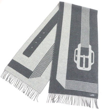  Hermes Sangre À Bucle 100% Cashmere Anthogracito Gris Cles Fringed Scarf With