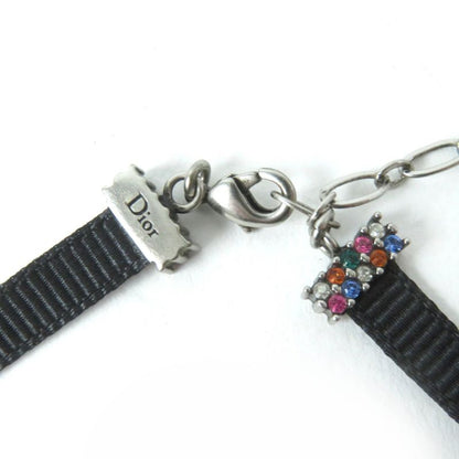 Christian DIOR Logo Choker With Rhinestones Black Multicolor Storage With Bag