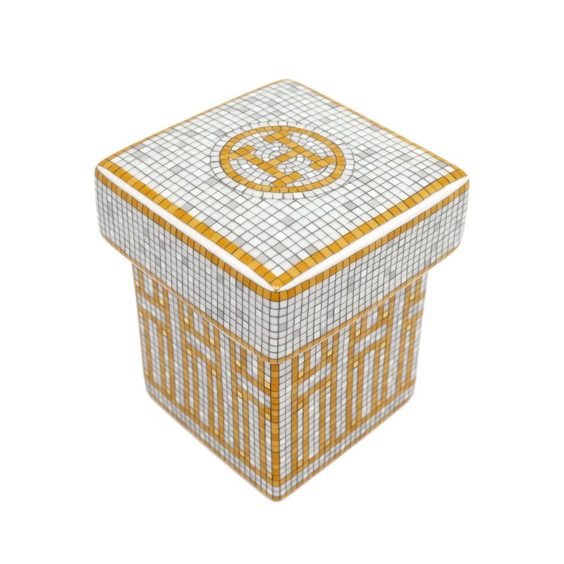 Hermes Small Box Mosaic 24 Gold White Pottery Accessories Others