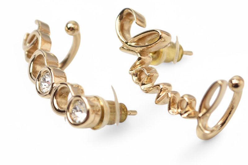 Chanel Earrings Chanel Accessories COCO Logo Rhinestone Gold A22