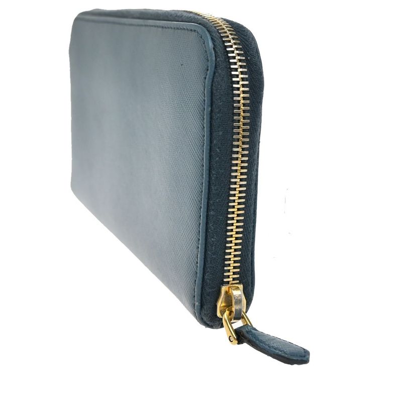 Prada Long Wallet Round Zipper Saffiano Blue 30ka915