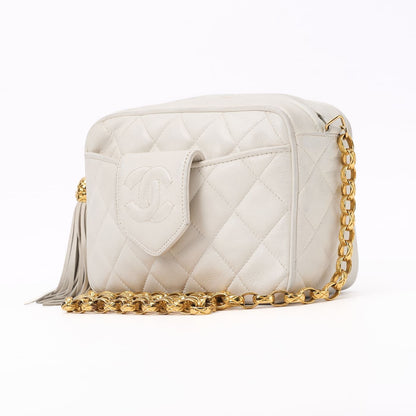 Chanel Matelasse Coco Mark With Fringe Bijoux Chain Shoulder Lambskin White