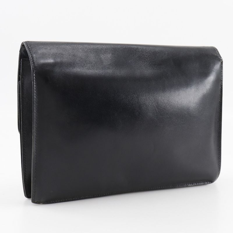 Hermes Pochette Jet Second Bag Vintage Box Calf Black 0V Men's Clutch Bag
