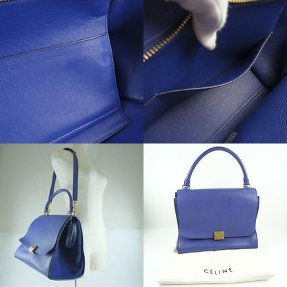 Celine Trapeze 2WAY Shoulder Calf Blue Women's Handbag