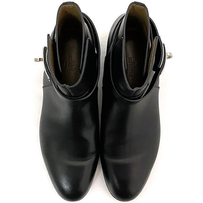 Hermes Short Boots Black Silver Hardware Kelly