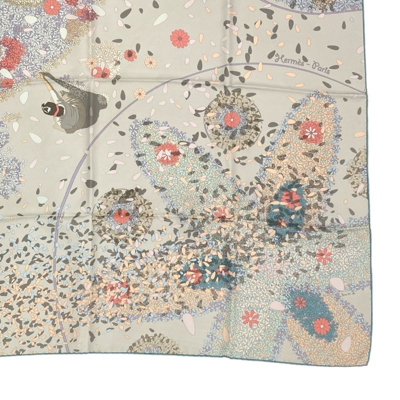 Hermes Carre 90 Scarf Silk Floral Tribute Offrandes DUN JOUR Multicolor