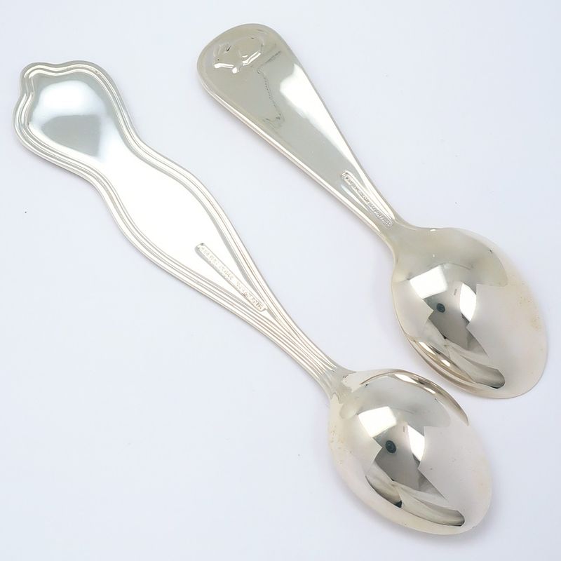 Tiffany & Co Baby Spoons Set Of 2 Bear And Sheep 925 Silver _ Tableware