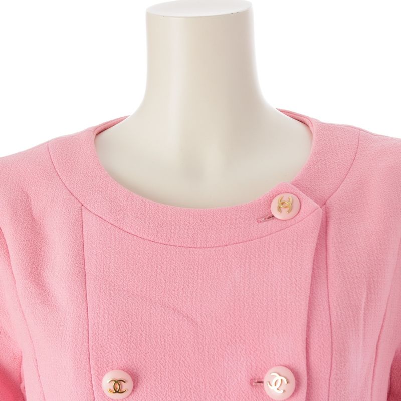 Chanel Vintage Wool Vintage Collarless Jacket Skirt Setup Suit Pink