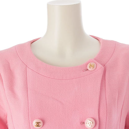 Chanel Vintage Wool Vintage Collarless Jacket Skirt Setup Suit Pink