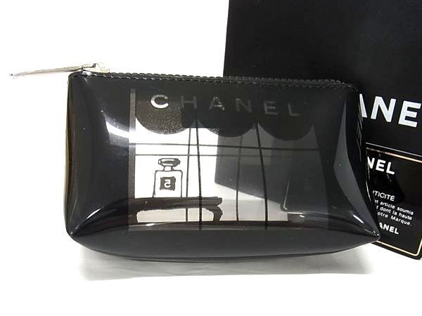 Chanel Coco Mark PVC Pouch Multi Case Small Bag Ladies Black At7379