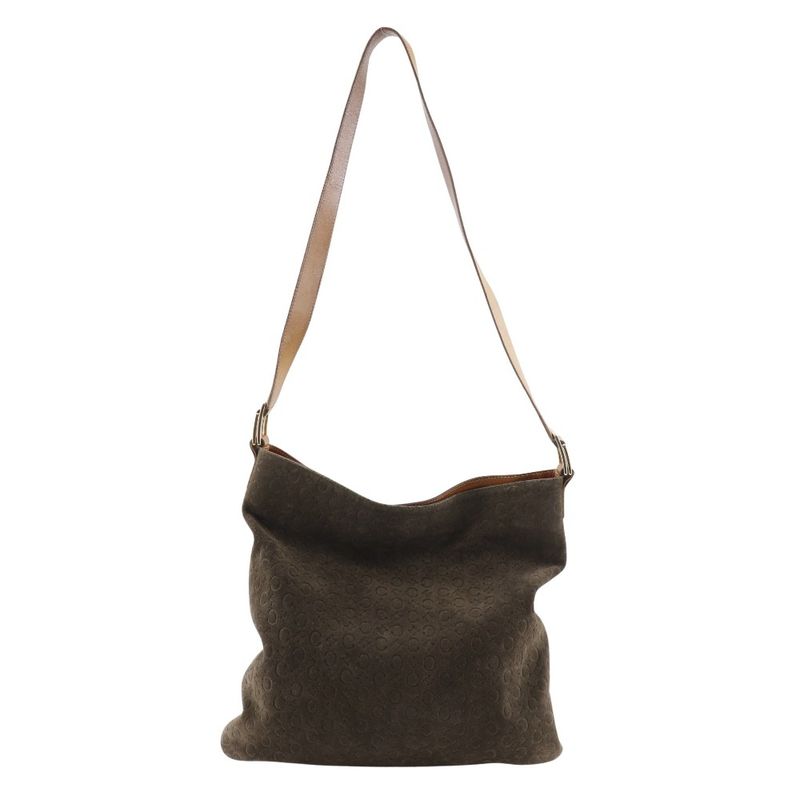 Celine C Macadam Suede Brown Women's Shoulder Bag