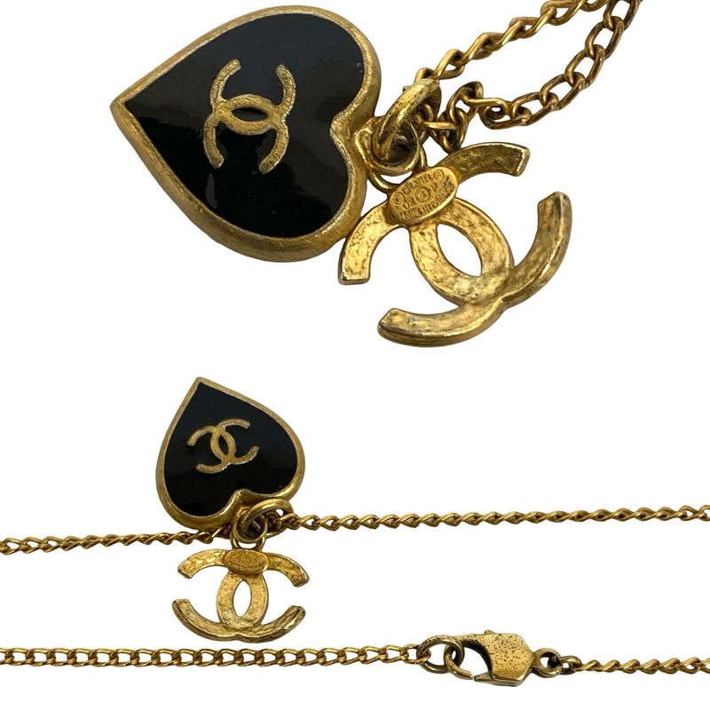 Chanel Coco Mark Heart Motif GP Chain Necklace Pendant Gold 02P