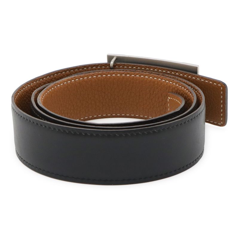 Hermes H Plate Belt Reversible Box Calf BOX Calf Togo Leather Black Brown