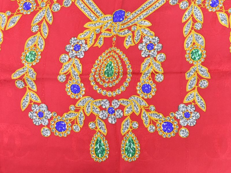 Authentic Cartier Jewelry Pattern Scarf Shawl Bandana Silk Red Navy Multicolor