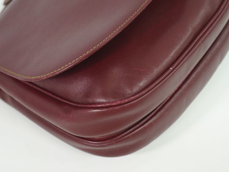 Authentic Cartier Must Line Shoulder Bag Pochette Leather Bordeaux Must Line