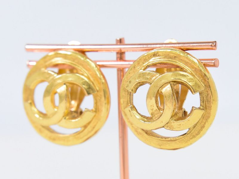 Authentic Chanel Coco Mark Earrings GP Gold Plated Coco Mark Accessories