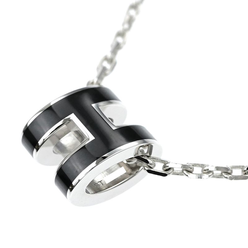 Hermes Necklace Pop Ash Mini Pendant H Black Silver-color- Accessories-