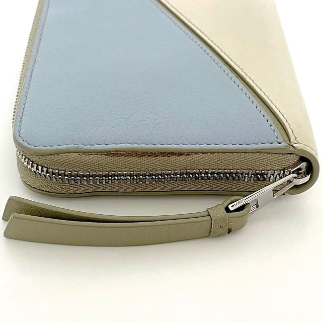 Loewe Round Zipper Long Wallet Beige Light Blue Puzzle