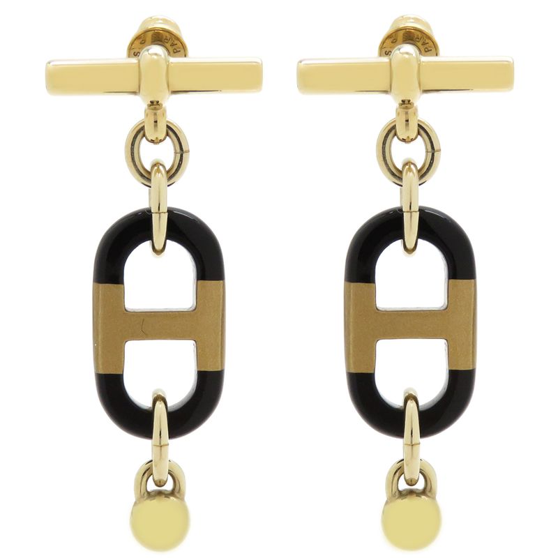 Hermes Earrings Sur Mer PM GP Buffalo Horn Beige X Black X Gold Hardware [box