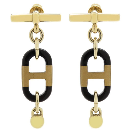 Hermes Earrings Sur Mer PM GP Buffalo Horn Beige X Black X Gold Hardware [box