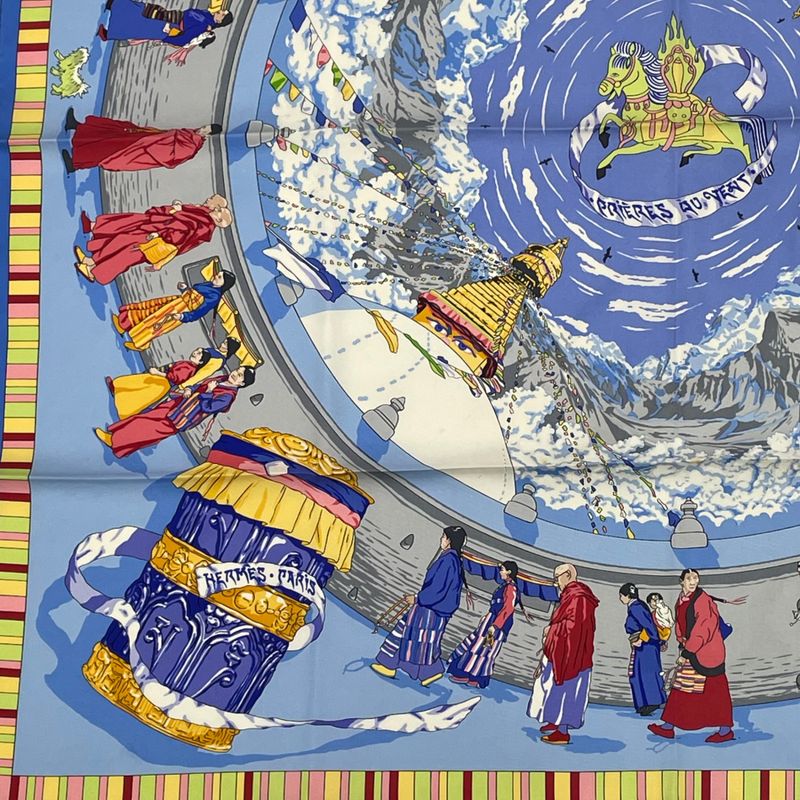 Hermes Carre 90 Prieres AU VENT Prayer In The Wind Silk Scarf Blue